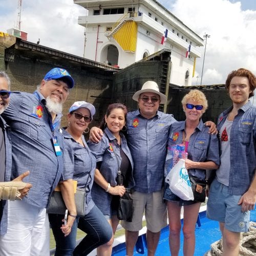 Raj Champaneri with friends and members of Downey United Lodge No. 220 during their trip to Panama in 2018.