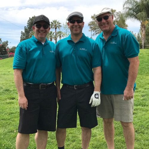 From left to right: Jeff Schimsky, Carlos Diez, and Rusty Roten at the Annual Job's Daughters Southern California Golf Tournament in Tarzana.