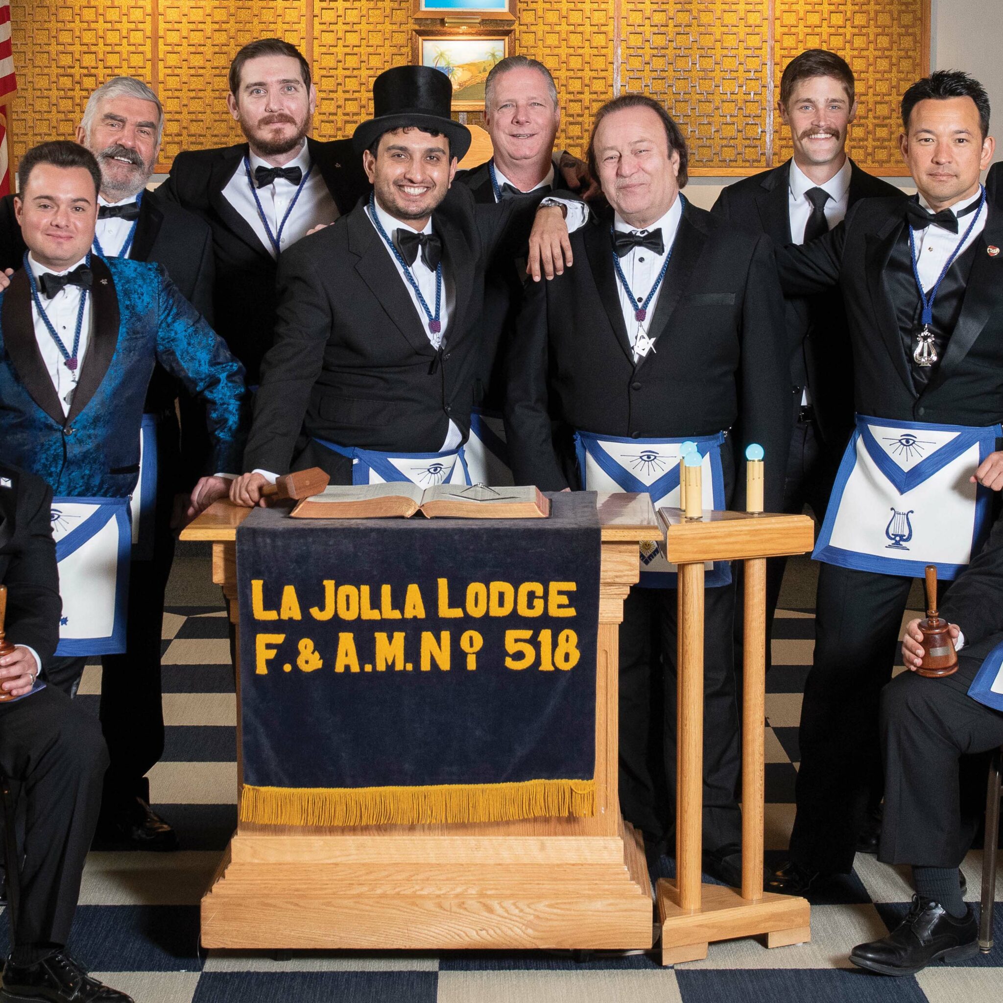 Members of La Jolla Masonic Lodge No. 518 pose during their centennial celebration. Masons of California, California Freemason Magazine