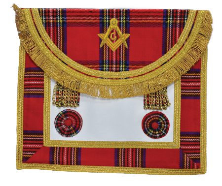 A Master Mason's apron from a lodge operating under the Grand Lodge of Scotland shows its trademark tartan.