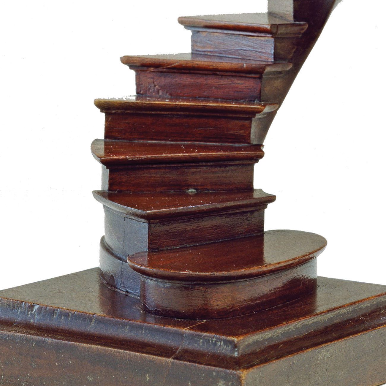 A miniature staircase built by a member of the French compagnon society of woodworkers. Trade guilds like the compagnons are distant cousins to fraternal societies like the Freemasons.
