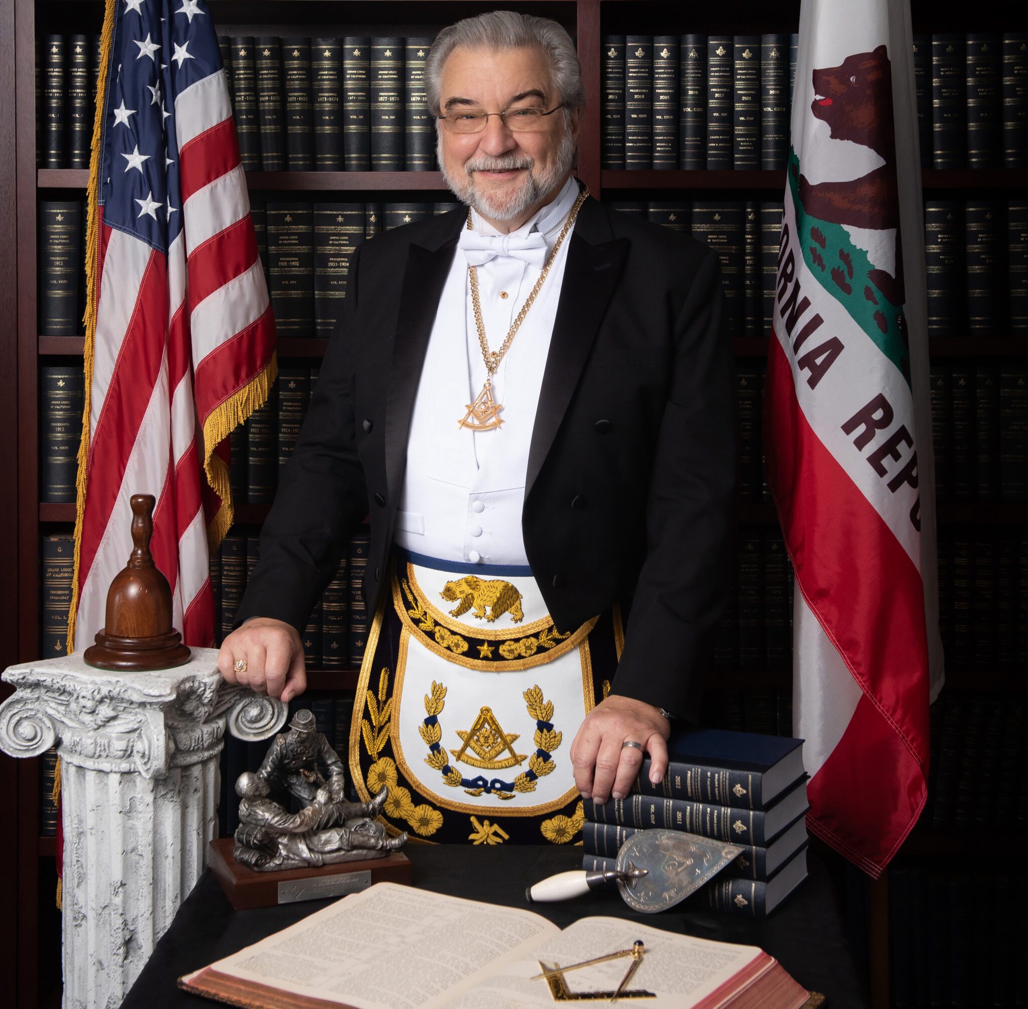 Grand Master of California Randy Brill poses in his Masonic uniform.