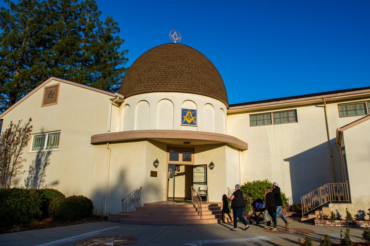 The distinctive domed roof marks the entrance to North Butte No. 230 in Gridley, California, a quintessentially small-town lodge.