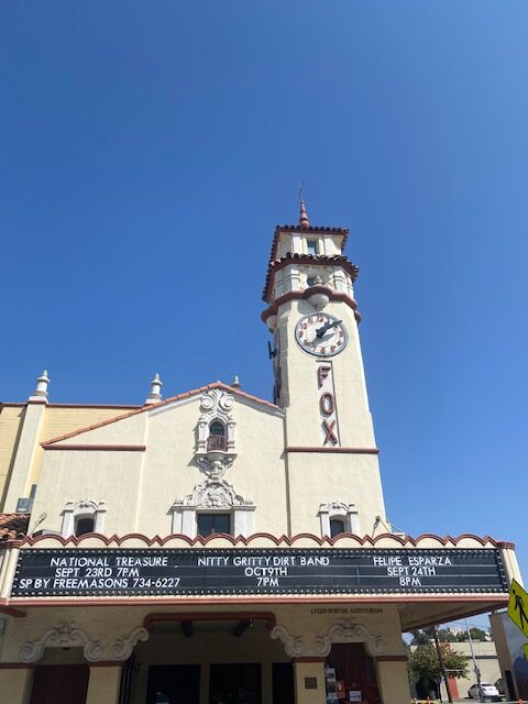 The marquee at the historic Fox Theatre in Visalia in advance of a screening hosted by members of Visalia no. 128.