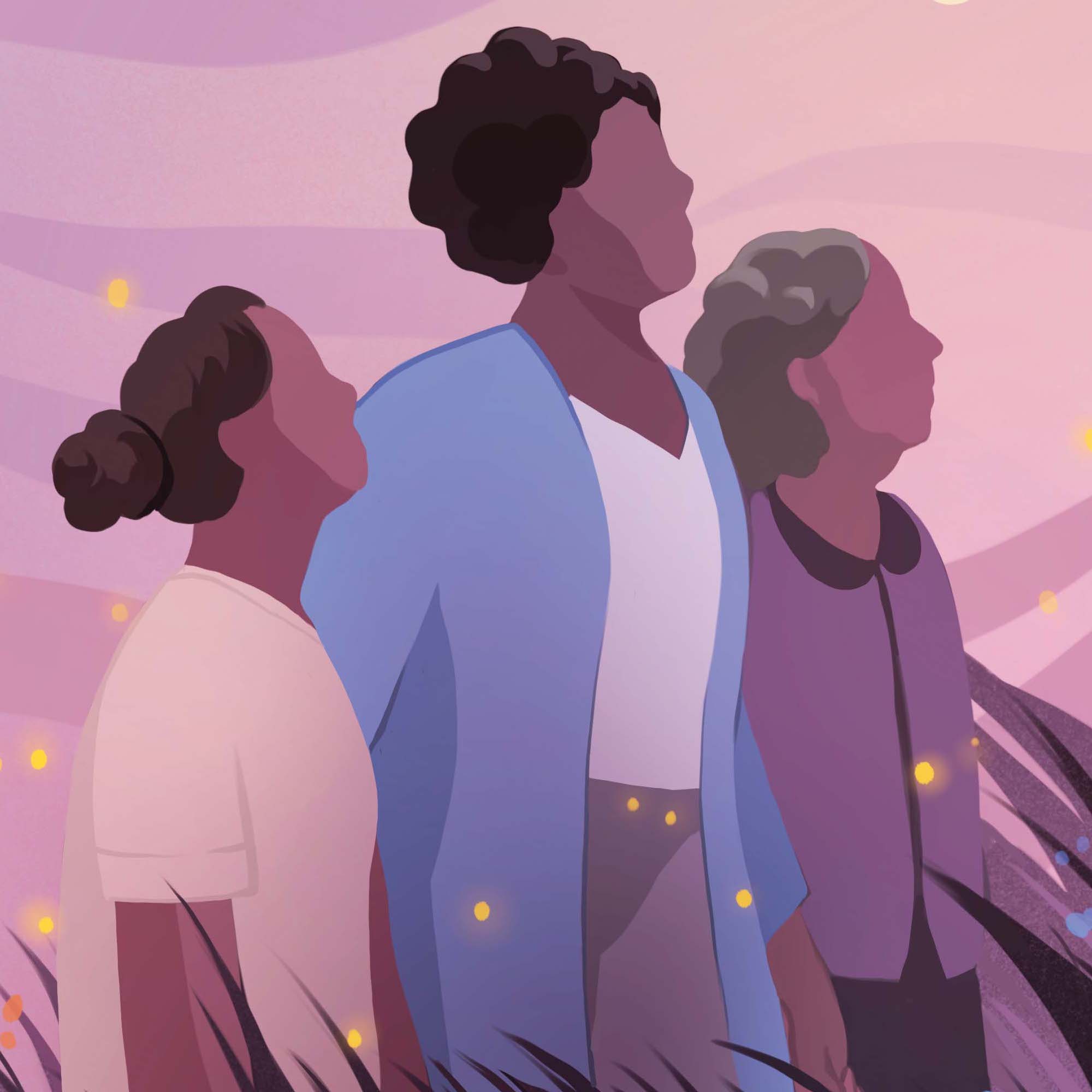 Illustration of three generations of women staring into the future. At the Masonic Center for Youth and Families, counselors are able to work with the entire family to help forge new beginnings in the wake of trauma or crisis.