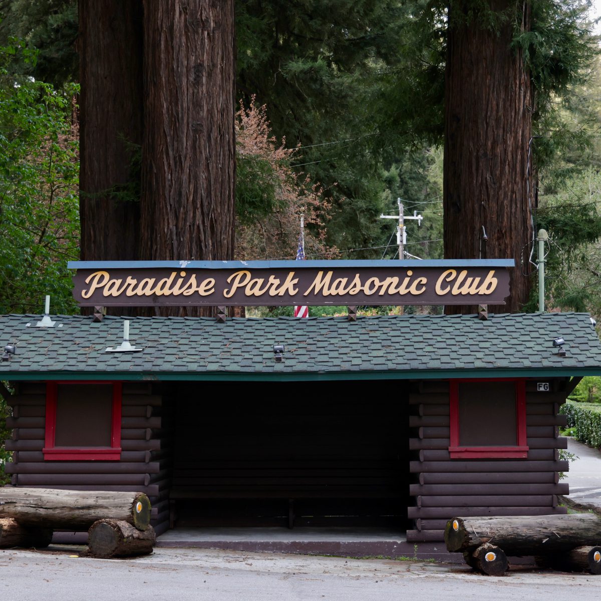 The entrance to the Paradise Park Masonic Club, a Masonic housing development outside Santa Cruz, California.