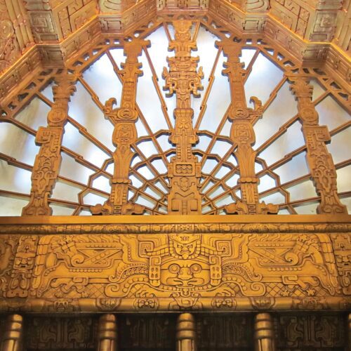 The "neo- Mayan" lobby of Timothy Pflueger's 450 Sutter building. Timothy Pflueger, a member of Amity No. 370 Masonic lodge, was one of the most important architects in San Francisco history, and one of several important Masonic architects in San Francisco history.