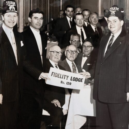 Members of Fidelity No. 120 (now part of San Francisco No. 120), circa 1950s. Fidelity No. 120 was for many years home to a significant number of Jewish Masons in San Francisco. Photo courtesy of the Henry Wilson Coil Library and Museum of Freemasonry.